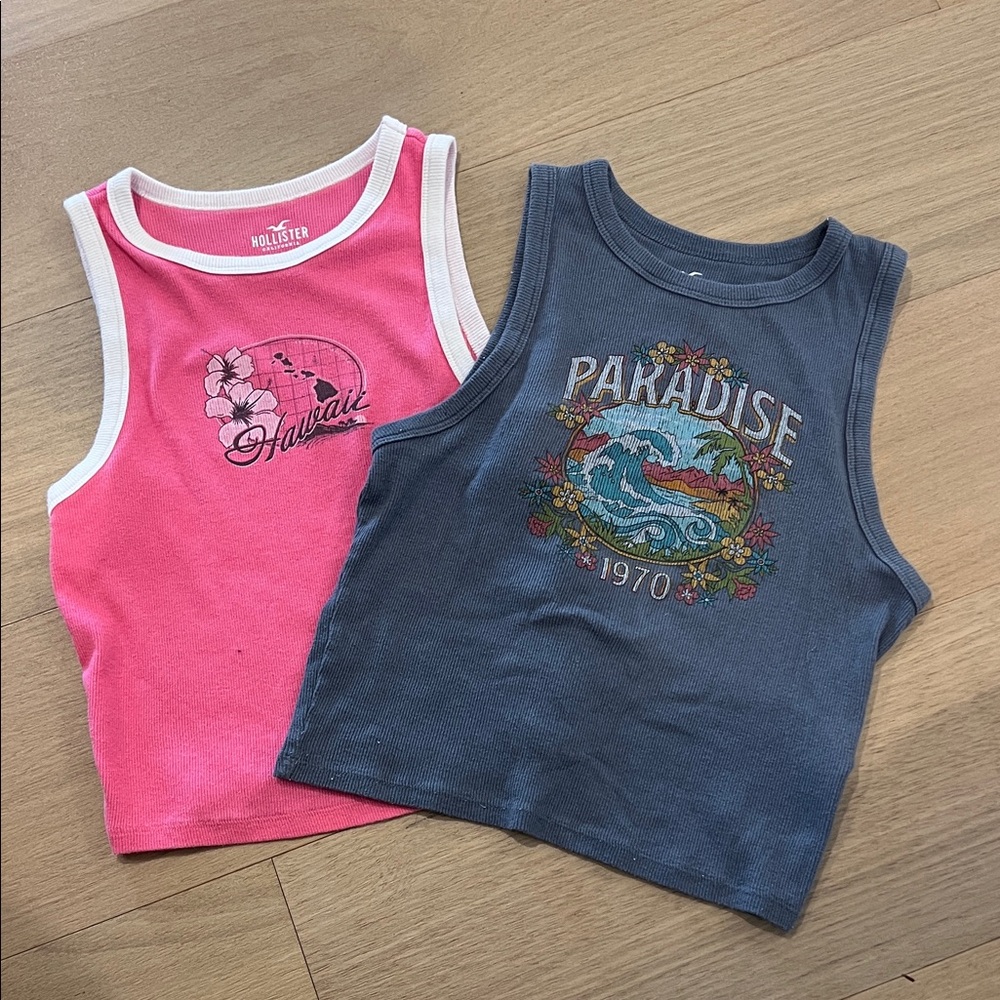 Hollister Women’s ' Pink and Gray Tank Tops